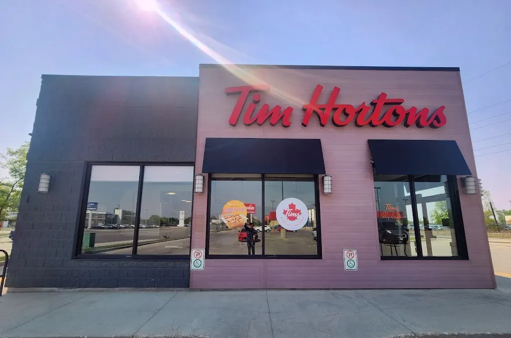 Tim Hortons storefront and interior at 1572 Regent Ave, Winnipeg, MB