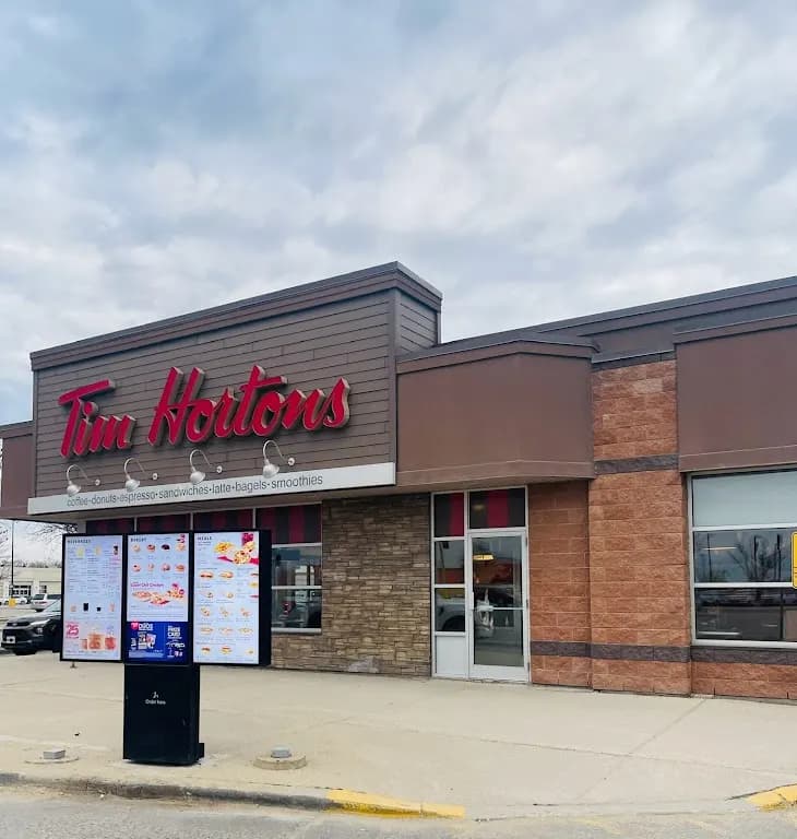 Tim Hortons storefront and interior at 3649 Portage Ave, Winnipeg, MB