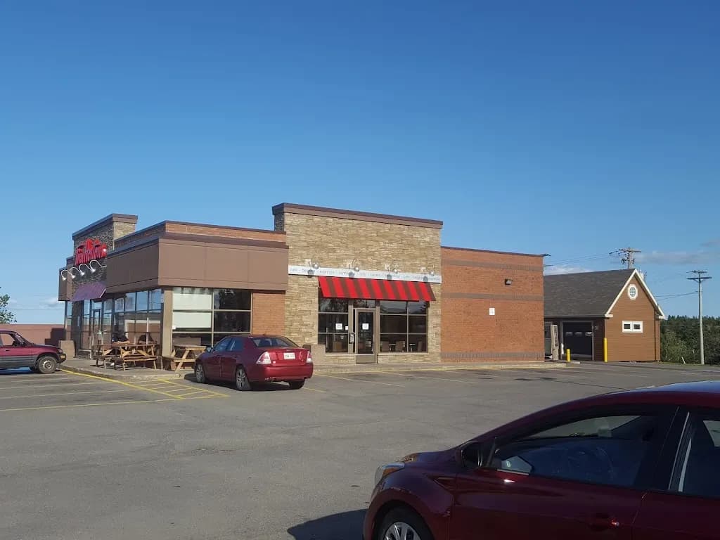 Tim Hortons storefront and interior at 22 St Pierre Blvd West, Caraquet, NB