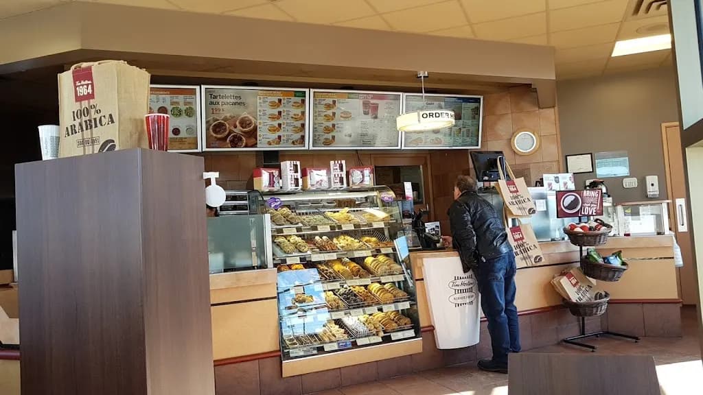 Tim Hortons storefront and interior at 280 Amirault St, Dieppe, NB