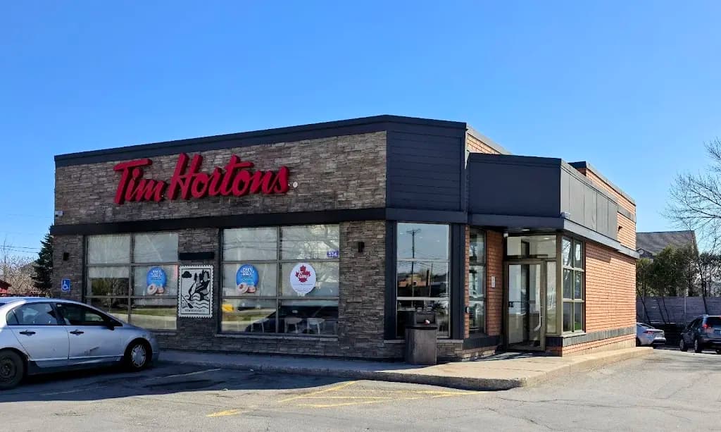 Tim Hortons storefront and interior at 534 Union St, Fredericton, NB