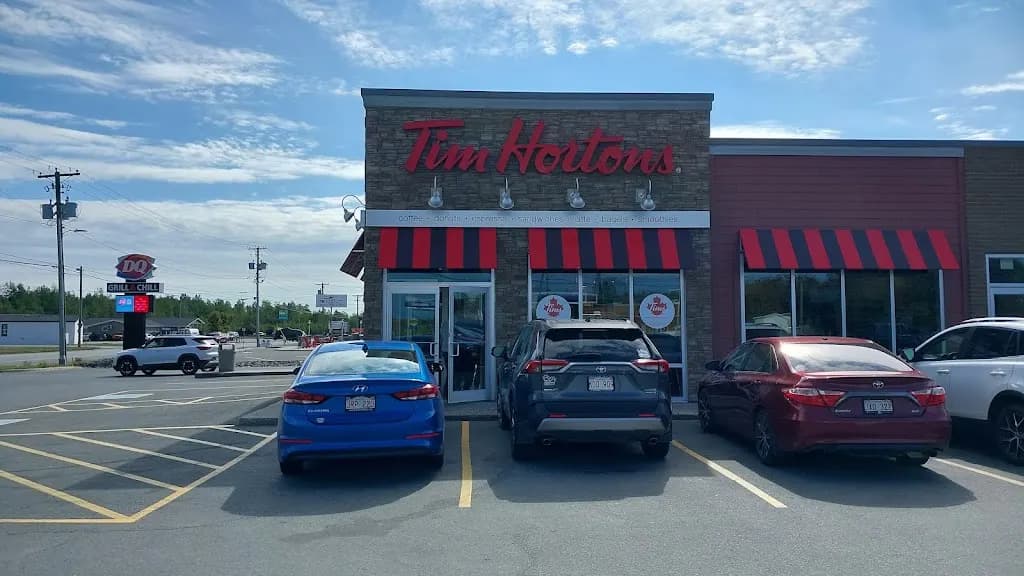 Tim Hortons storefront and interior at 188 King St, Miramichi, NB