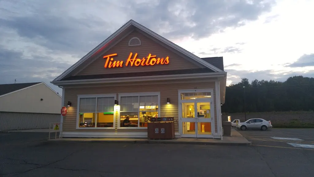 Tim Hortons storefront and interior at 22 F Tribe Rd, Perth-andover, NB