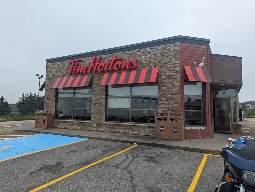 Tim Hortons storefront and interior at 3 Millenium Drive, Quispamsis, NB