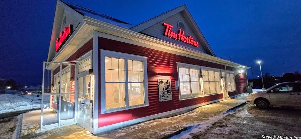 Tim Hortons storefront and interior at 222 Bayside Dr, Saint John, NB
