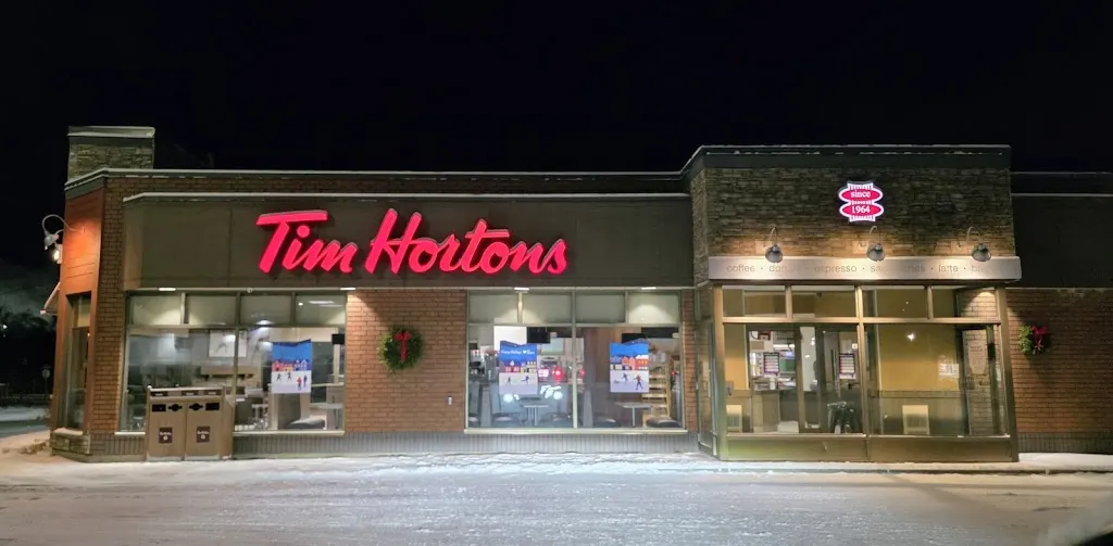 Tim Hortons storefront and interior at 265 King St West, Saint John, NB