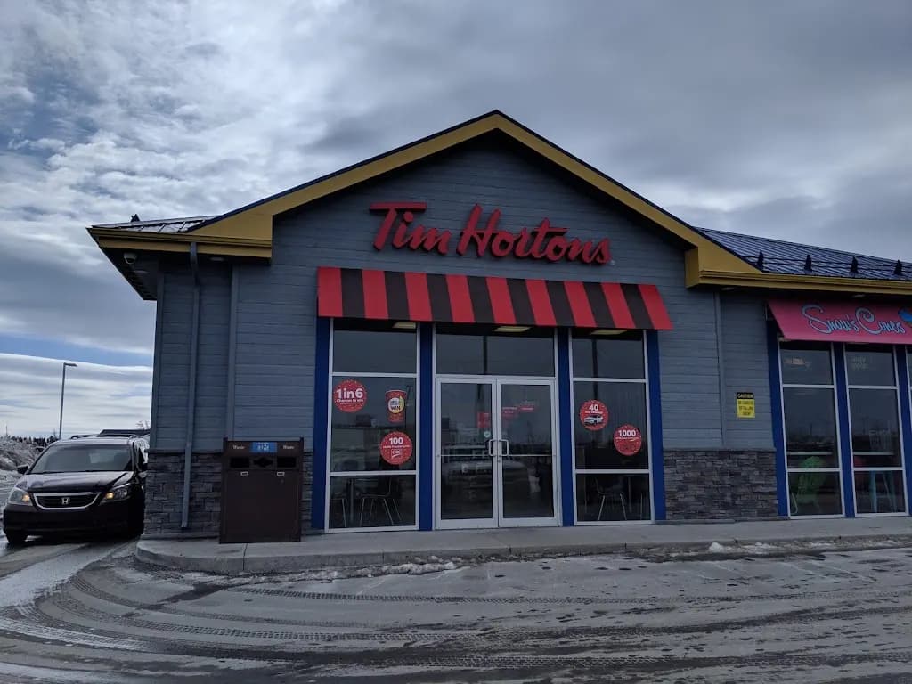 Tim Hortons storefront and interior at 10 Cooper Blvd, Gander, NL