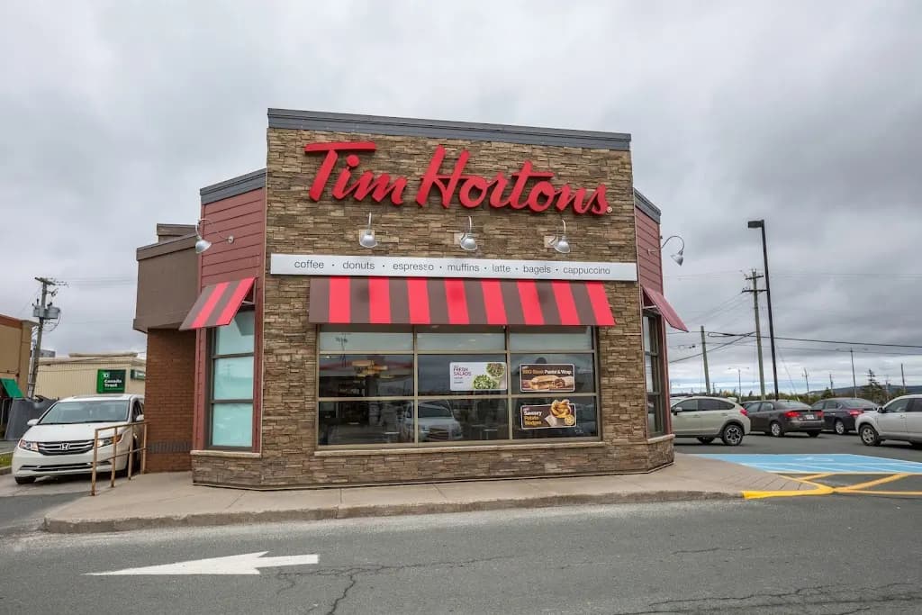 Tim Hortons storefront and interior at 5 Merchant Dr, Mount Pearl, NL