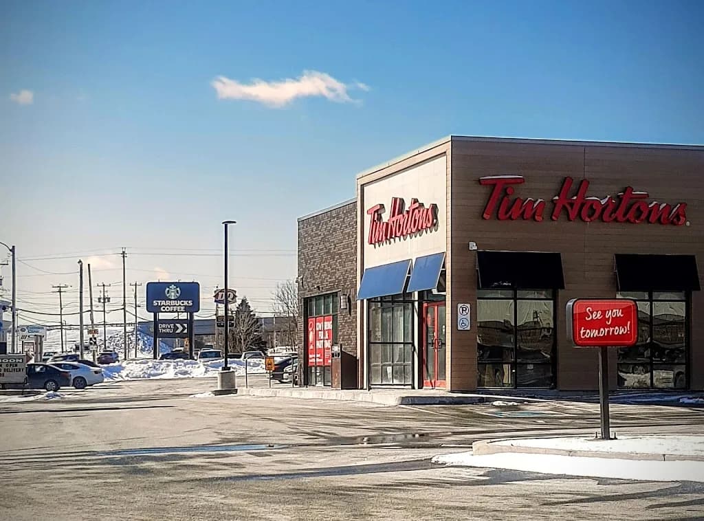 Tim Hortons storefront and interior at 648 Topsail Road, St. John's, NL