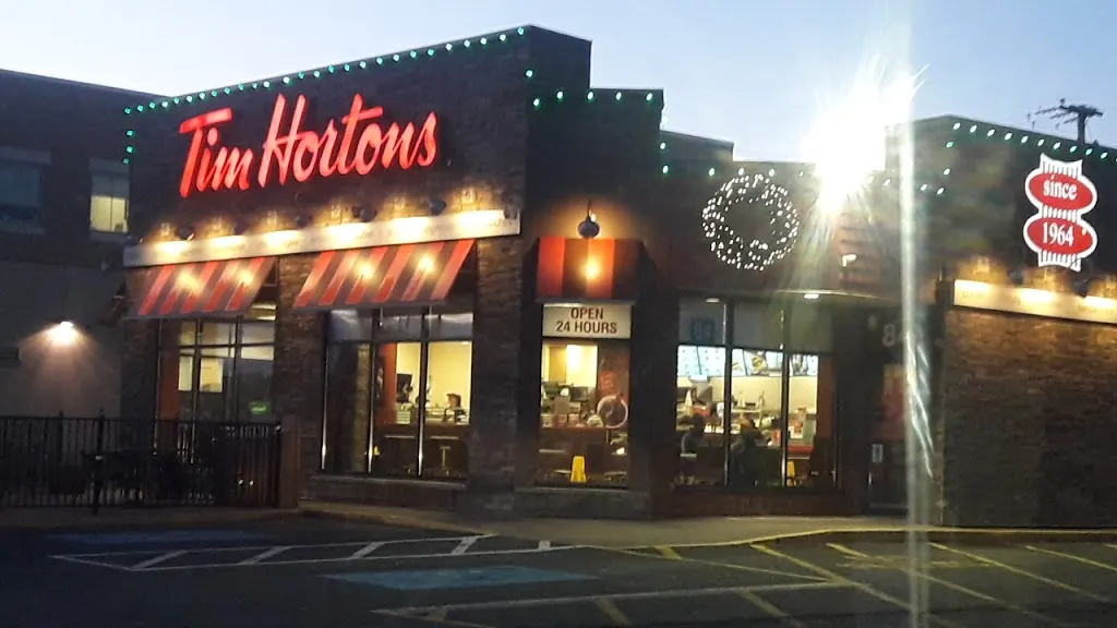 Tim Hortons storefront and interior at 84 Main St, Dartmouth, NS