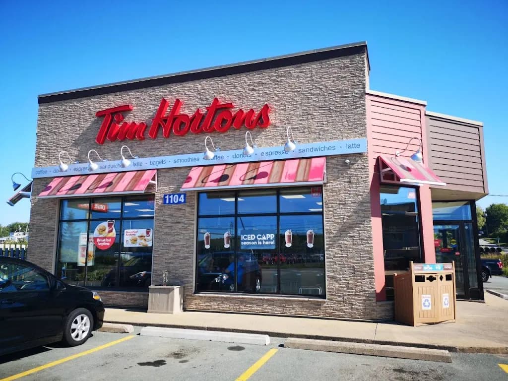 Tim Hortons storefront and interior at 1104 Main Rd, Eastern Passage, NS