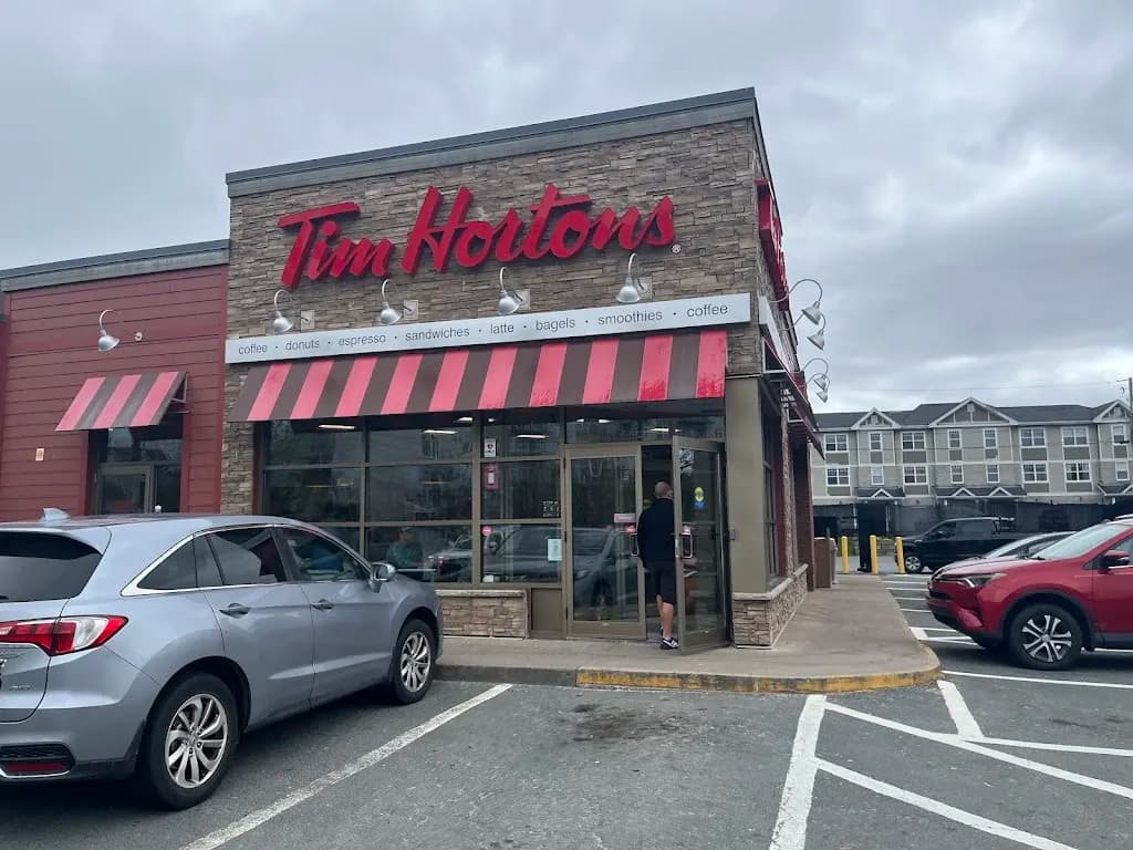 Tim Hortons storefront and interior at 390 Osborne Drive, Halifax, NS