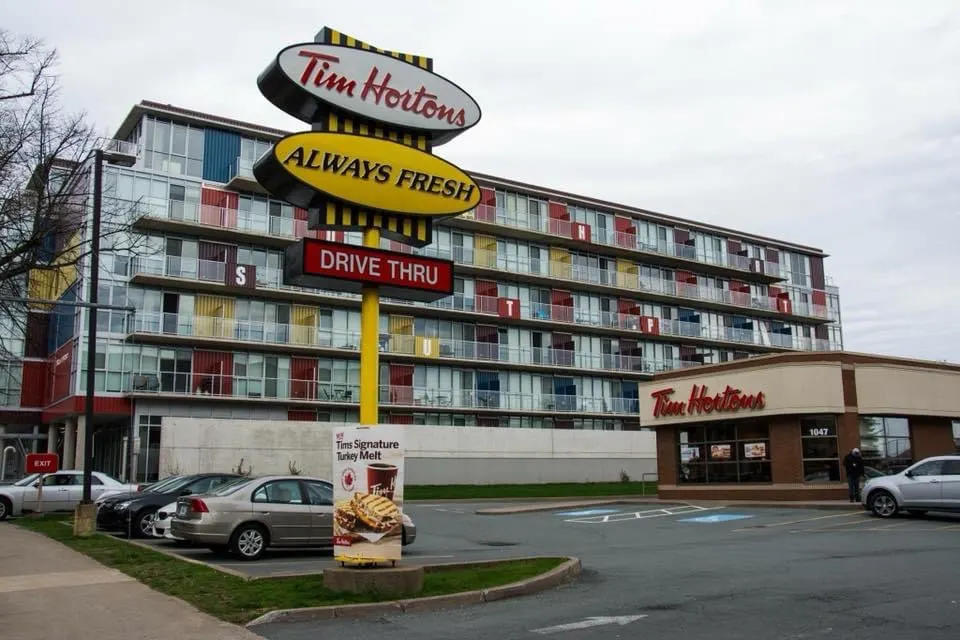 Tim Hortons storefront and interior at 1047 Barrington St, Halifax, NS
