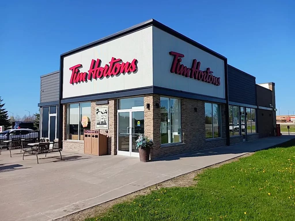 Tim Hortons storefront and interior at 3 Dunham Dr, Alliston, ON