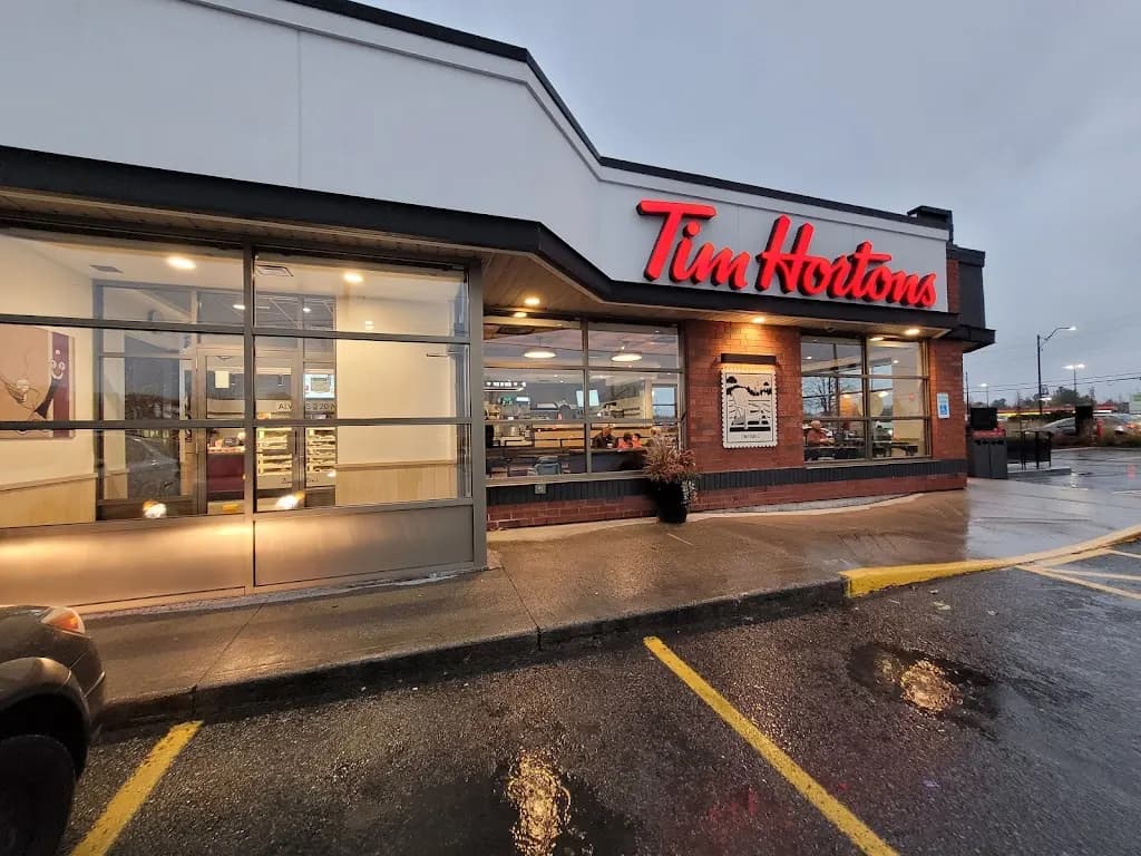 Tim Hortons storefront and interior at 105 Sadler Dr, Almonte, ON