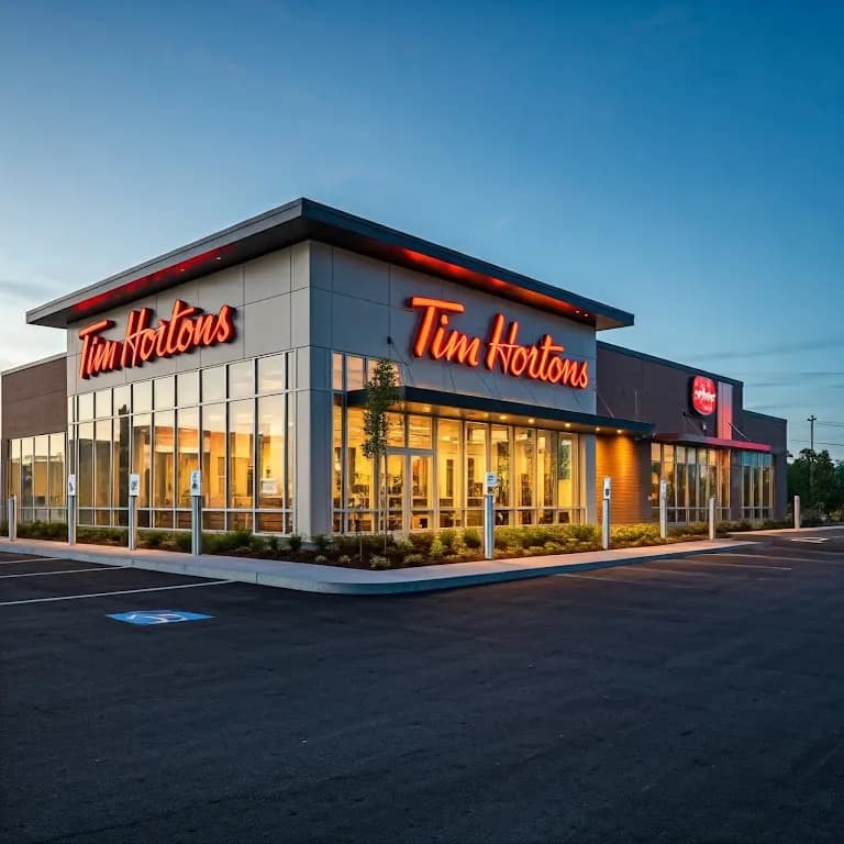 Tim Hortons storefront and interior at 8008 County Rd, Arthur, ON