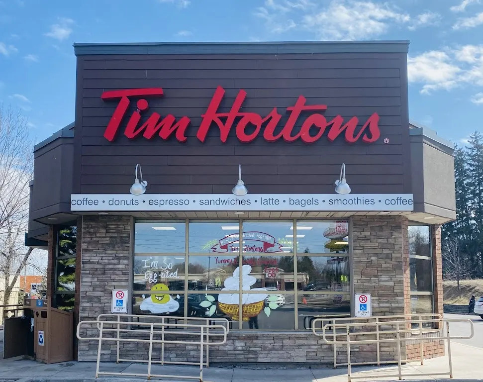 Tim Hortons storefront and interior at 226 Essa Rd, Barrie, ON