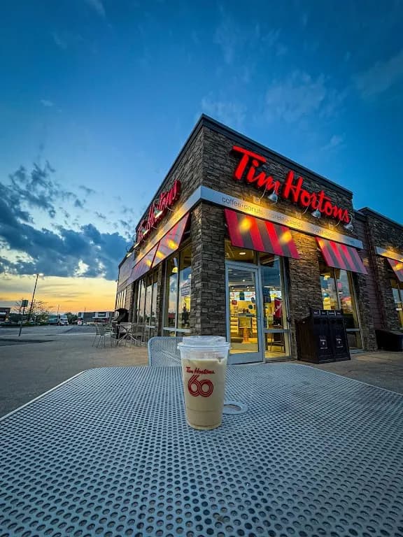 Tim Hortons storefront and interior at 657 Cundles Rd E, Barrie, ON