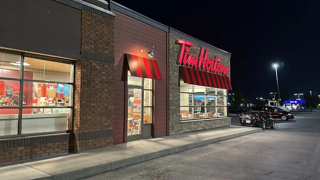 Tim Hortons storefront and interior at 218 Bell Blvd, Belleville, ON