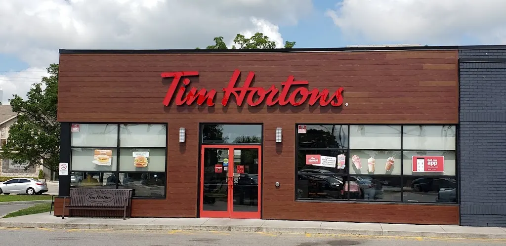 Tim Hortons storefront and interior at 79 Talbot St, Blenheim, ON