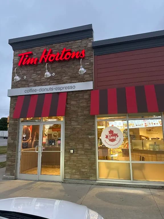 Tim Hortons storefront and interior at 39977 Blyth Rd, Blyth, ON