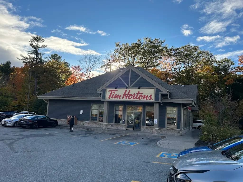 Tim Hortons storefront and interior at 9 Depot Dr, Bracebridge, ON