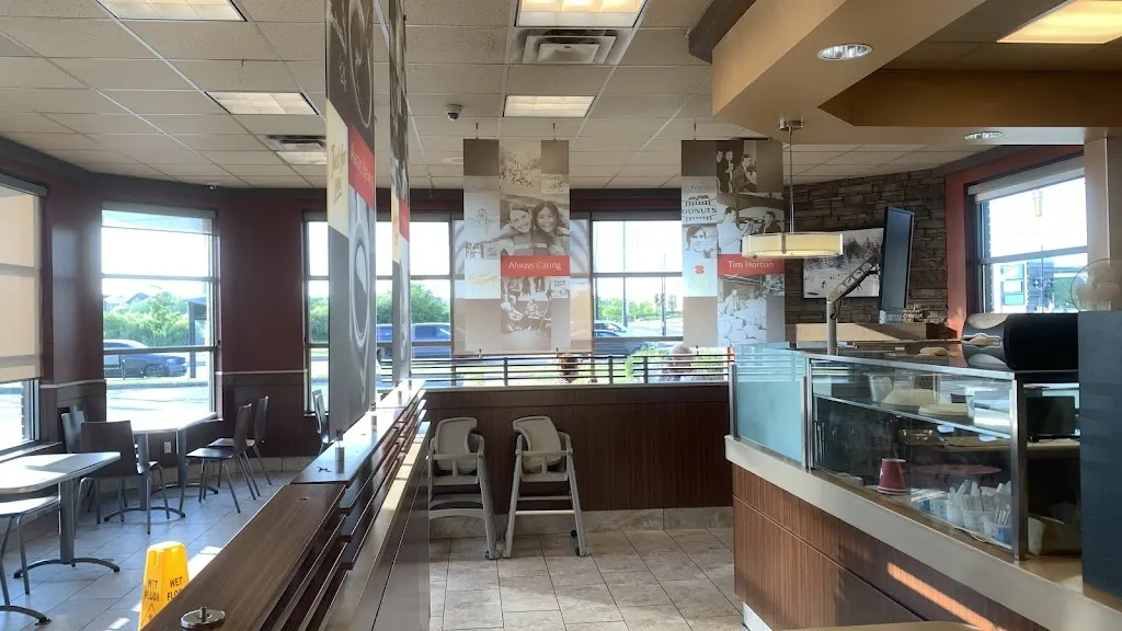 Tim Hortons storefront and interior at 440 Holland St West, Bradford, ON
