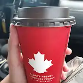 Tim Hortons storefront and interior at 261 Queen St East, Brampton, ON
