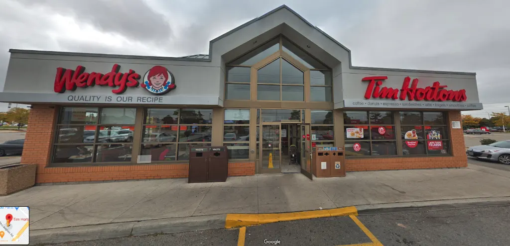 Tim Hortons storefront and interior at 10041 Mclaughlin Rd, Brampton, ON