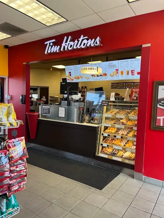 Tim Hortons storefront and interior at 10115 Bramalea Rd, Brampton, ON
