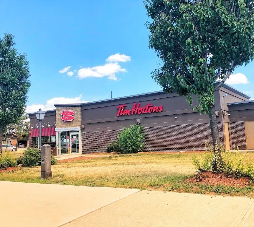 Tim Hortons storefront and interior at 10621 Chinguacousy Rd, Brampton, ON