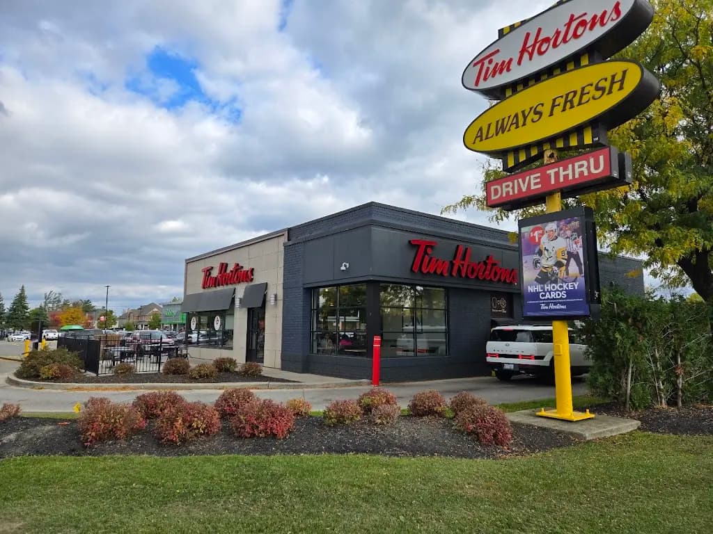 Tim Hortons storefront and interior at 11947-11975 Hurontario St, Brampton, ON