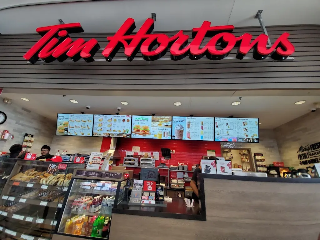 Tim Hortons storefront and interior at 900 Maple Ave, Burlington, ON