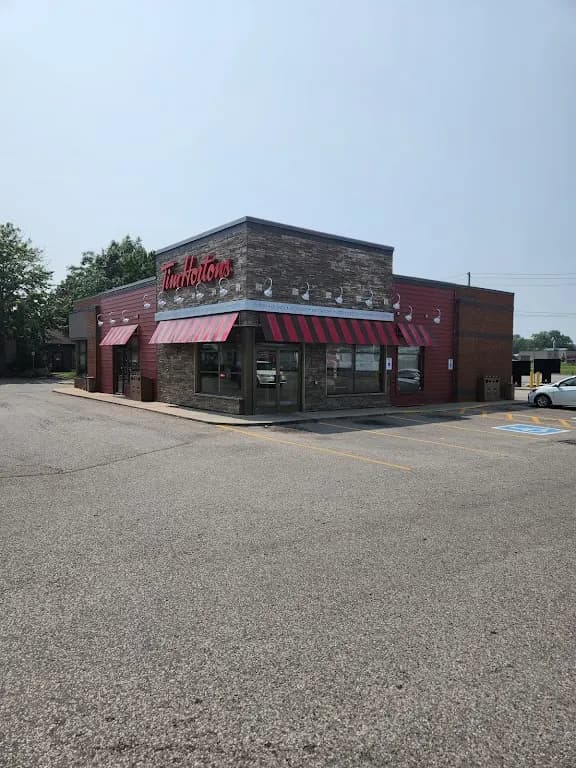 Tim Hortons storefront and interior at 41 Park Ave E, Chatham, ON