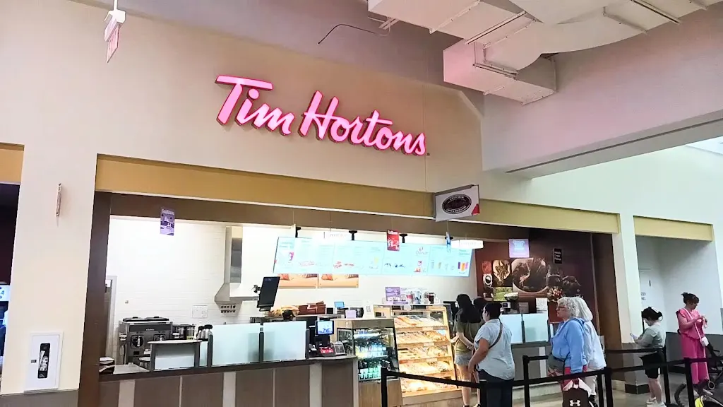 Tim Hortons storefront and interior at 3311 Simcoe Road 89, Cookstown, ON