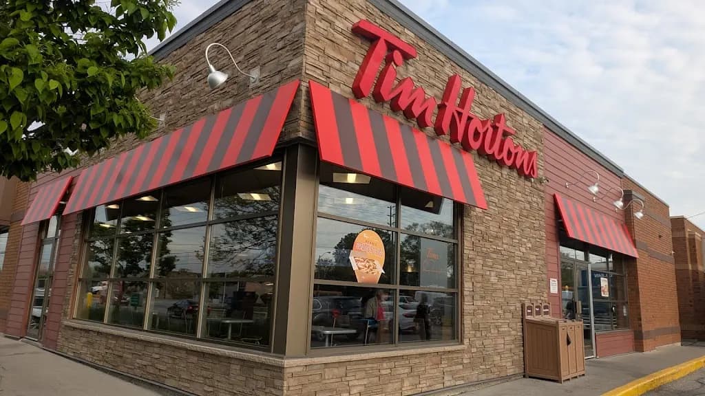 Tim Hortons storefront and interior at 1084 Islington Ave, Etobicoke, ON