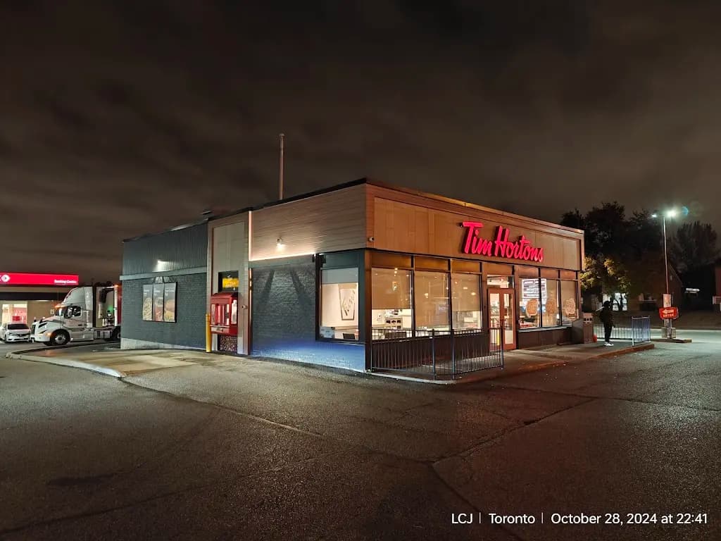 Tim Hortons storefront and interior at 2281 Kipling Ave, Etobicoke, ON
