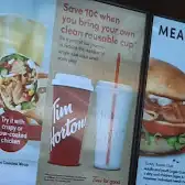 Tim Hortons storefront and interior at 3071 Bloor St West, Etobicoke, ON