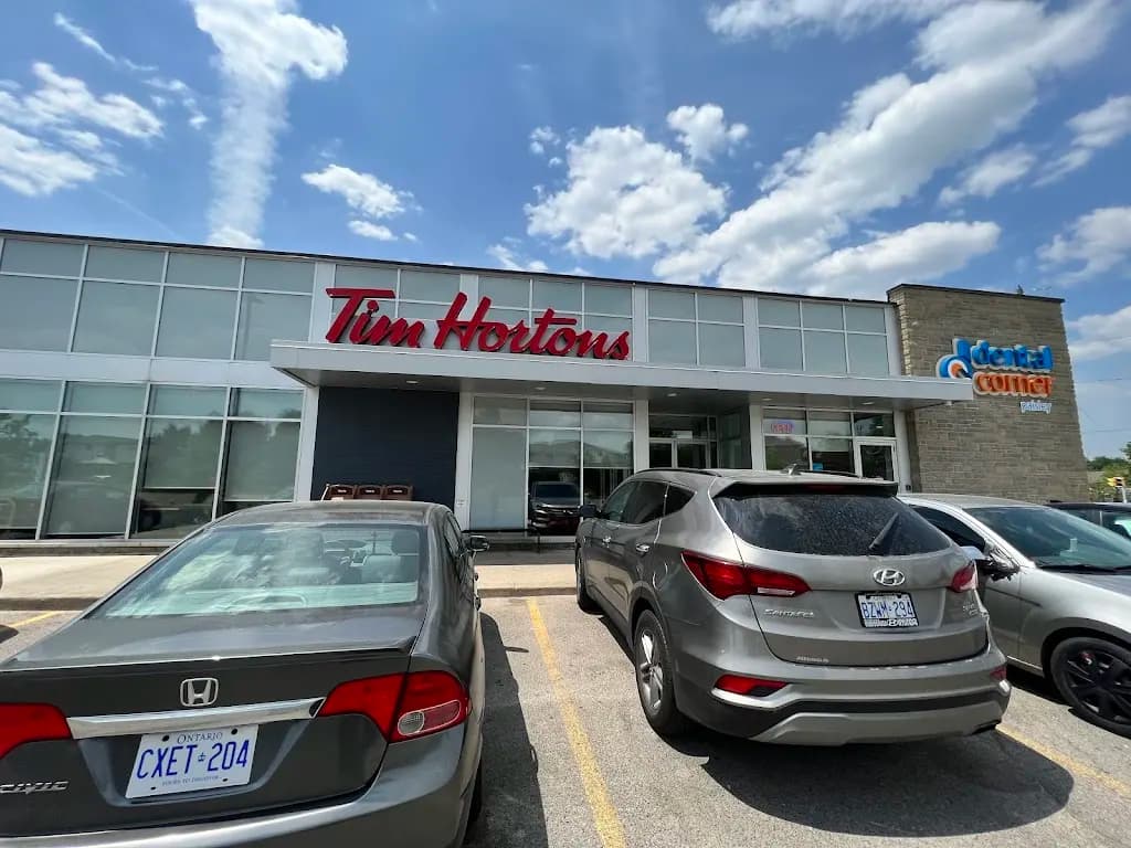 Tim Hortons storefront and interior at 950 Paisley Rd, Guelph, ON