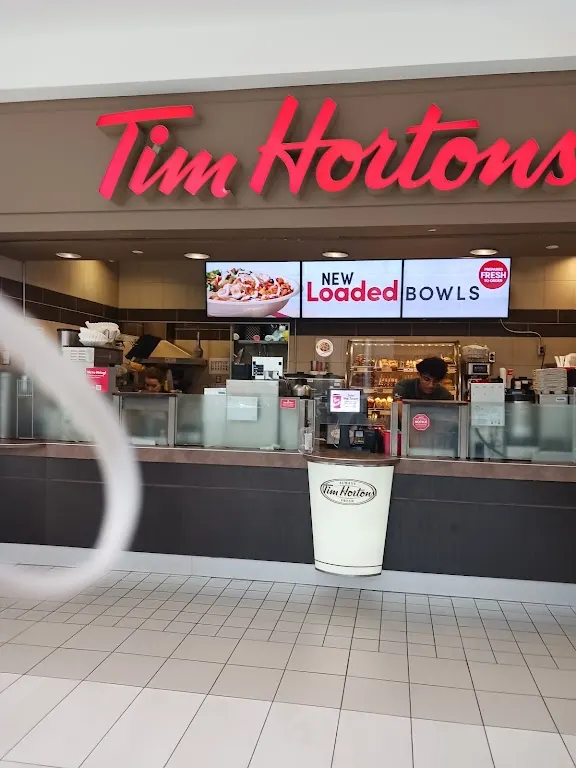 Tim Hortons storefront and interior at 75 Centennial Pkwy N, Hamilton, ON
