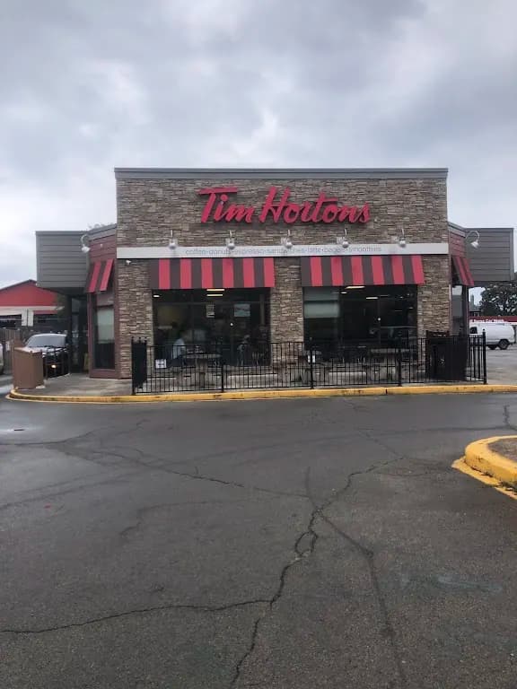 Tim Hortons storefront and interior at 505 Cannon St E, Hamilton, ON
