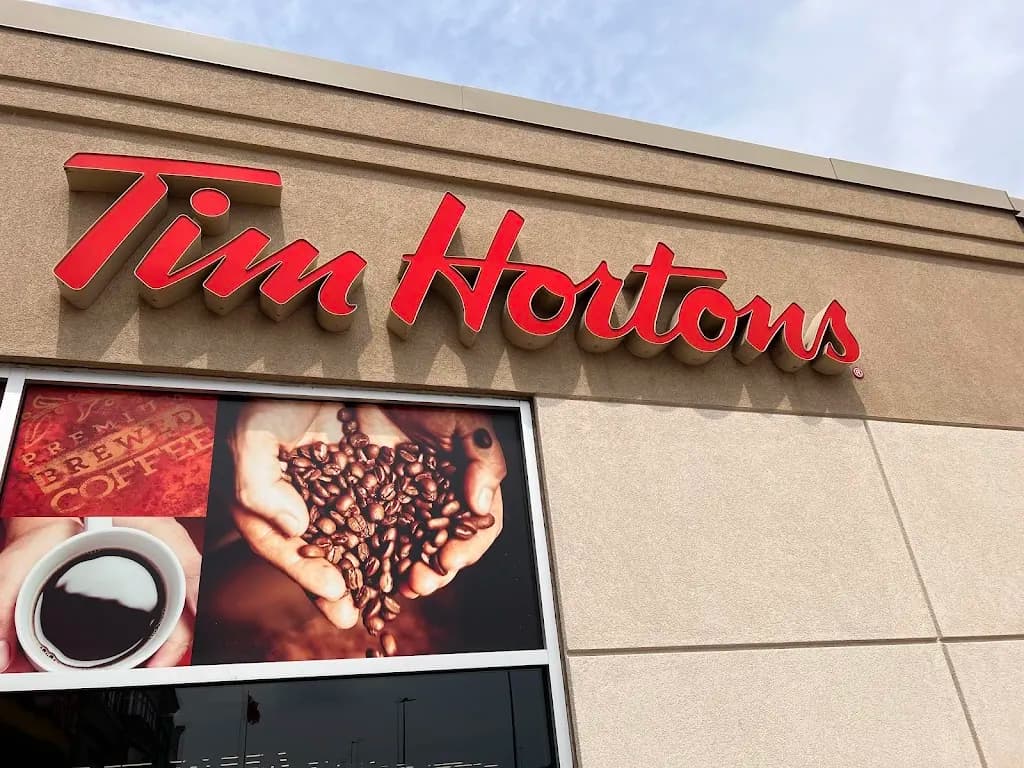 Tim Hortons storefront and interior at 651 Upper James, Hamilton, ON