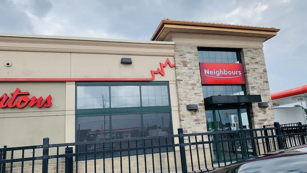Tim Hortons storefront and interior at 813 Upper James St, Hamilton, ON