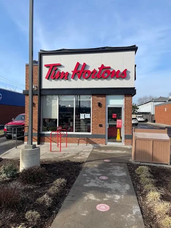 Tim Hortons storefront and interior at 894 Upper James St S, Hamilton, ON