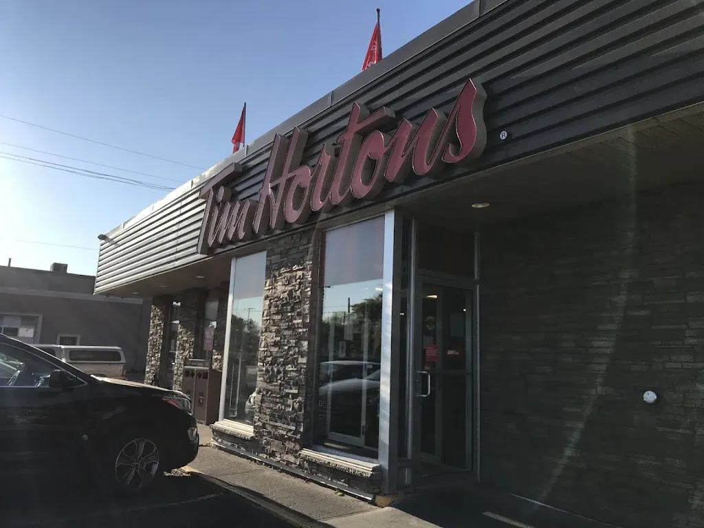 Tim Hortons storefront and interior at 1600 Barton St E, Hamilton, ON