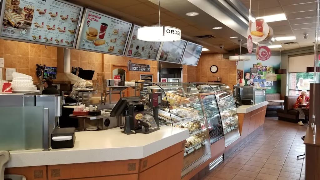 Tim Hortons storefront and interior at 836 Wallace Ave North, Listowel, ON