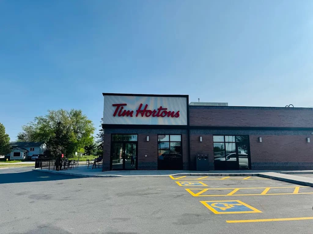 Tim Hortons storefront and interior at 45 Manitowaning Rd, Little Current, ON