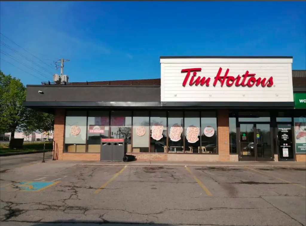 Tim Hortons storefront and interior at 1061 Wonderland Rd South, London, ON