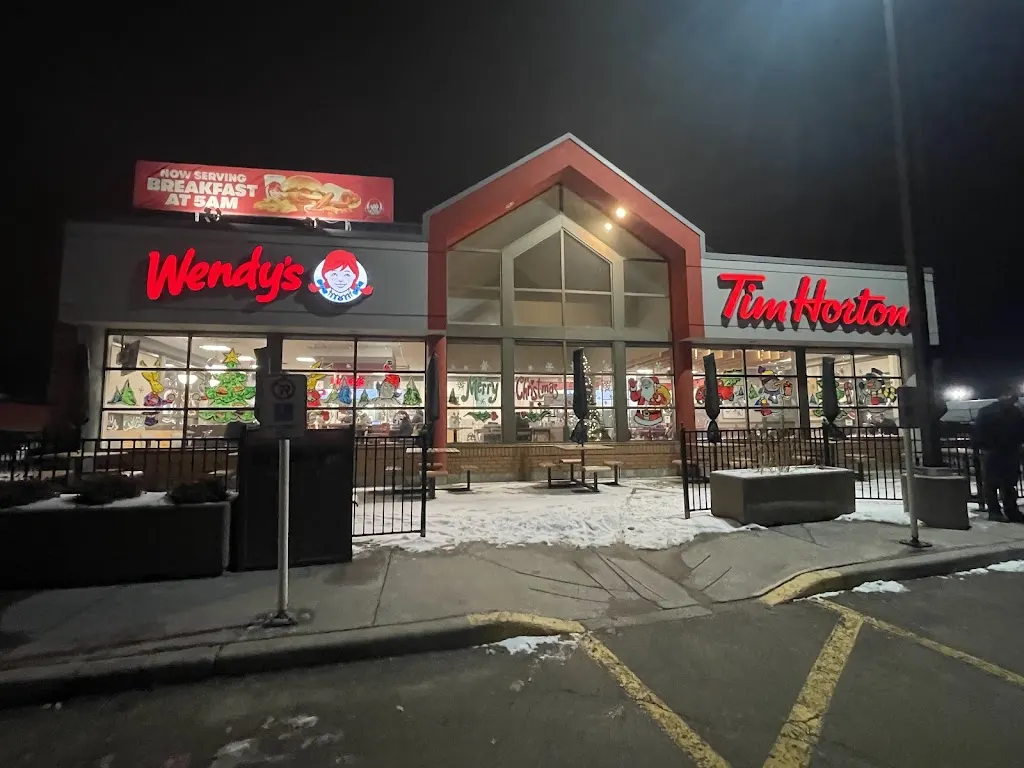 Tim Hortons storefront and interior at 80 Market Dr, Milton, ON