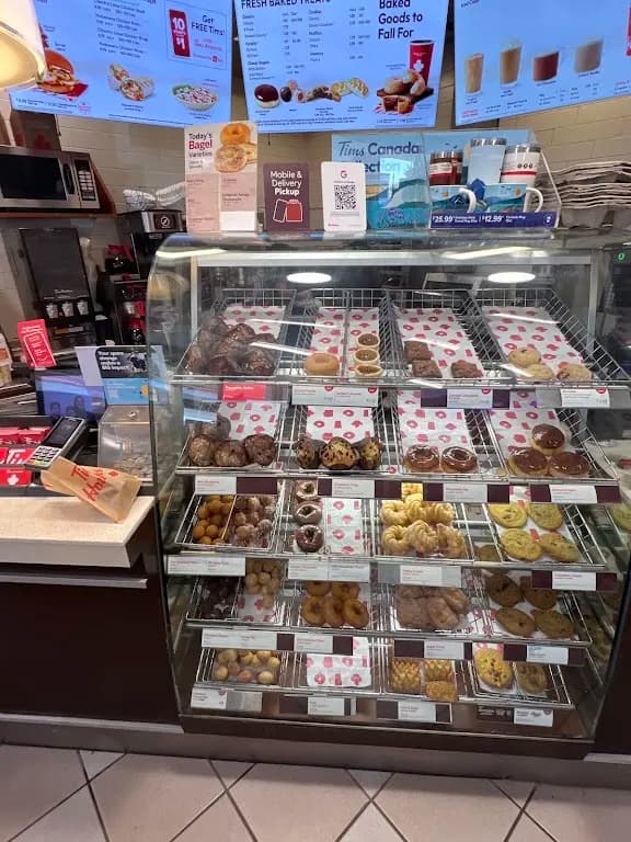 Tim Hortons storefront and interior at 480 Derry Rd East, Mississauga, ON